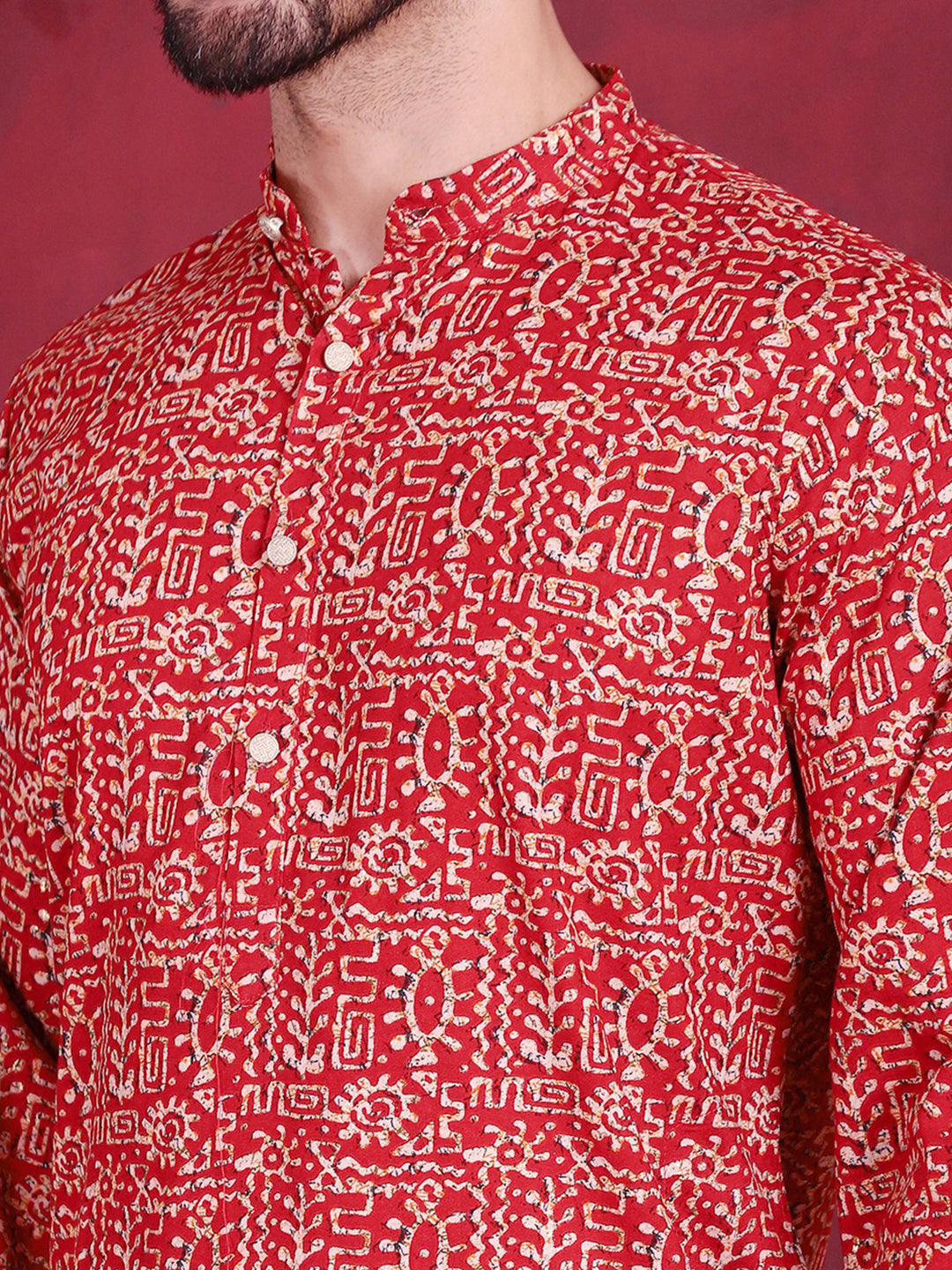 Jompers Men's Digital Printed Kurta - Red - Distacart