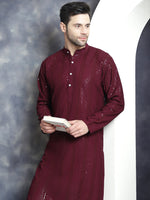 Thumbnail for Jompers Men's Sequins Chikankari Embroidered Kurta - Purple - Distacart
