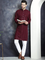 Thumbnail for Jompers Men's Sequins Chikankari Embroidered Kurta - Purple - Distacart