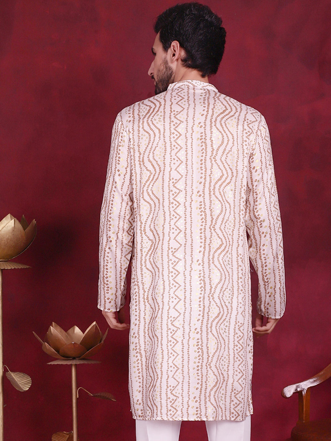 Jompers Men's Bandhani Printed Kurta - Cream - Distacart