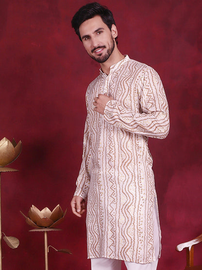 Jompers Men's Bandhani Printed Kurta - Cream - Distacart