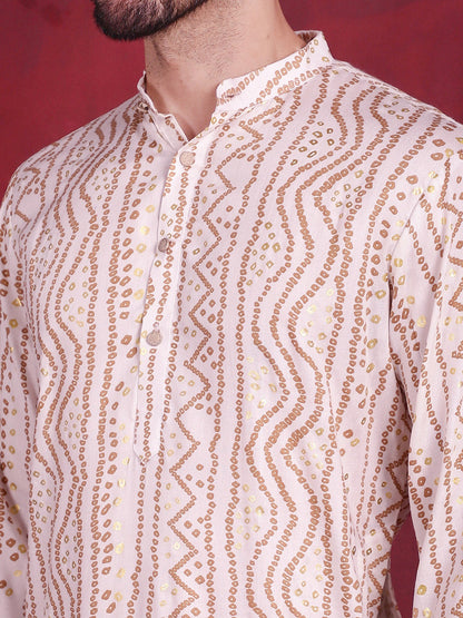 Jompers Men's Bandhani Printed Kurta - Cream - Distacart