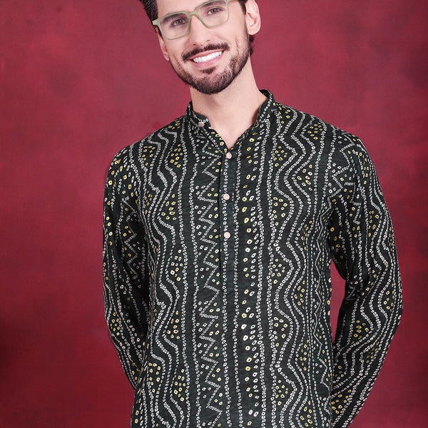 Jompers Men's Bandhani Printed Kurta - Green - Distacart