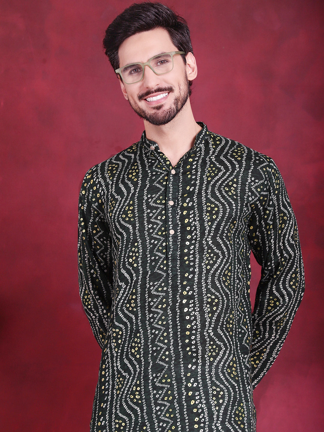 Jompers Men's Bandhani Printed Kurta - Green - Distacart