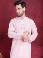 Thumbnail for Jompers Men's Chikankari Embroidered Kurta - Pink - Distacart