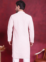 Thumbnail for Jompers Men's Chikankari Embroidered Kurta - Pink - Distacart
