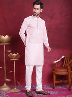 Thumbnail for Jompers Men's Chikankari Embroidered Kurta - Pink - Distacart