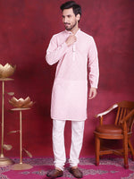 Thumbnail for Jompers Men's Chikankari Embroidered Kurta - Pink - Distacart