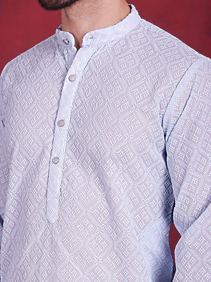 Jompers Men's Chikankari Embroidered Kurta - Sky Blue - Distacart
