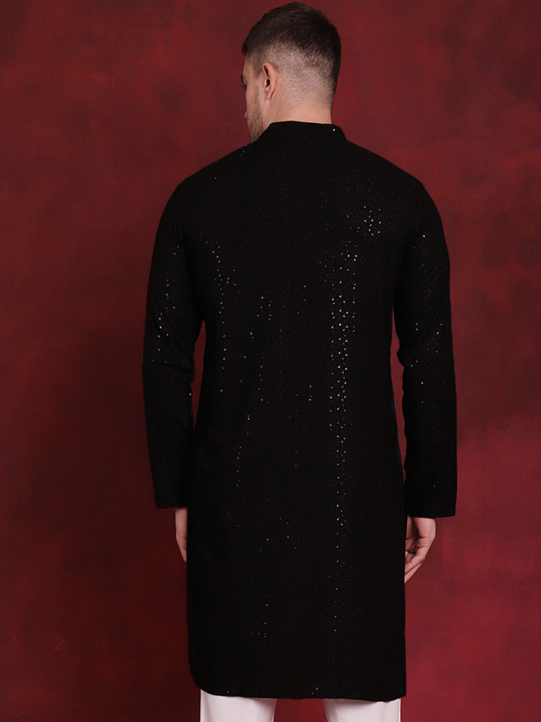 Jompers Men's Sequins Chikankari Kurta - Black - Distacart