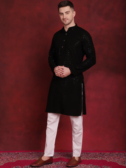Jompers Men's Sequins Chikankari Kurta - Black - Distacart