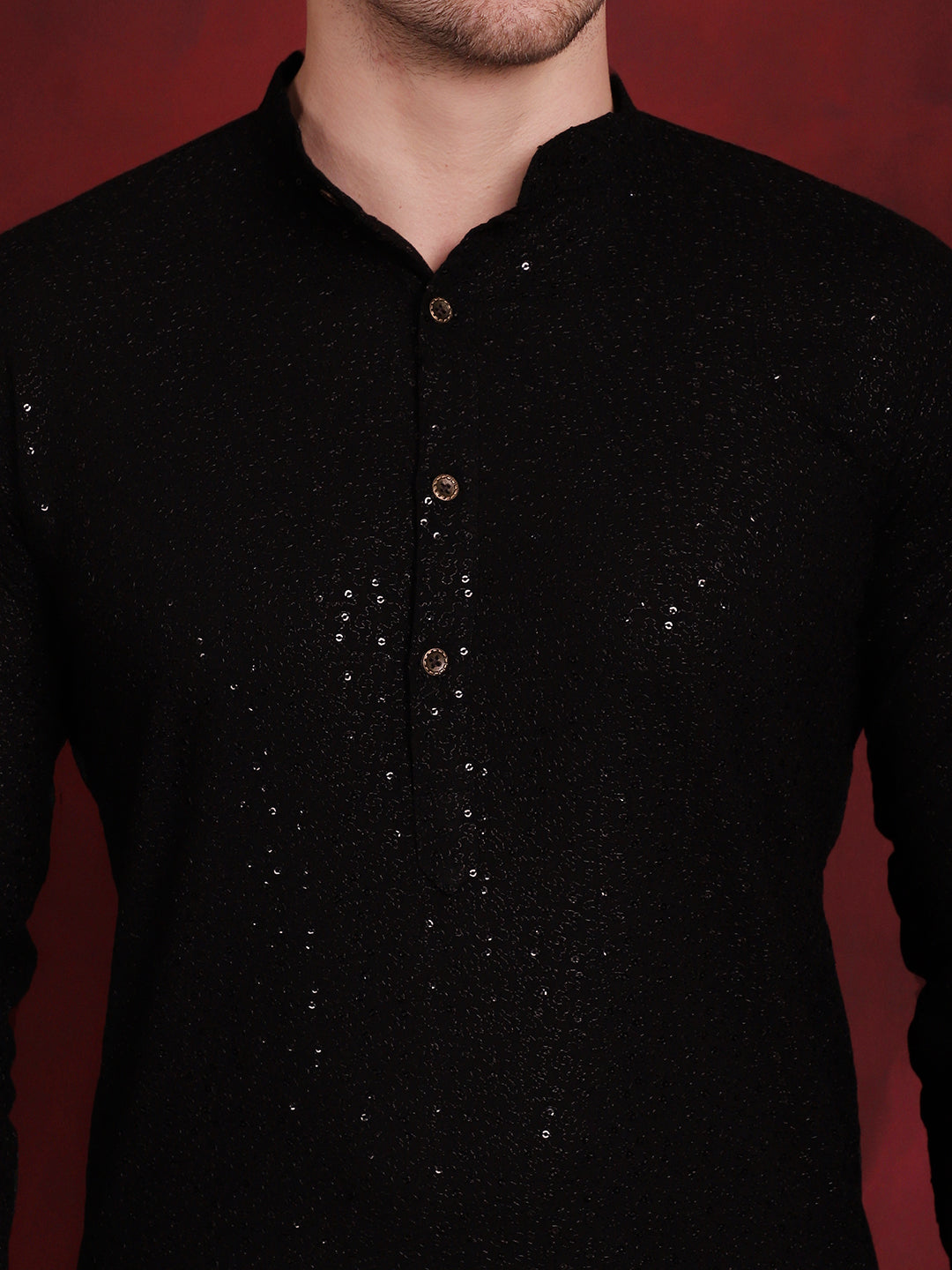 Jompers Men's Sequins Chikankari Kurta - Black - Distacart