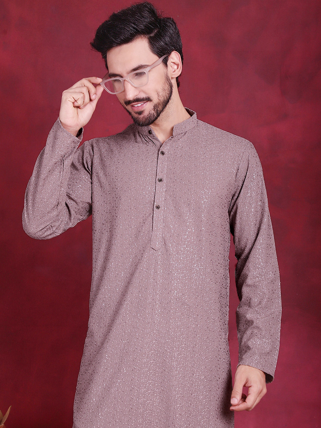 Jompers Men's Sequins Chikankari Kurta - Grey - Distacart