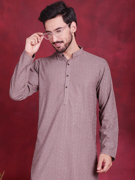 Jompers Men's Sequins Chikankari Kurta - Grey - Distacart