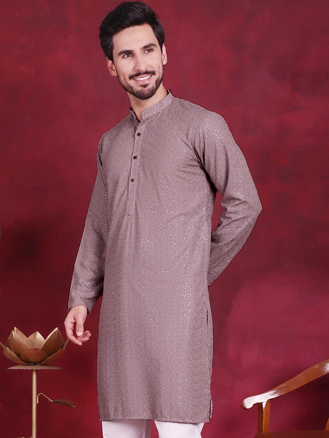 Jompers Men's Sequins Chikankari Kurta - Grey - Distacart