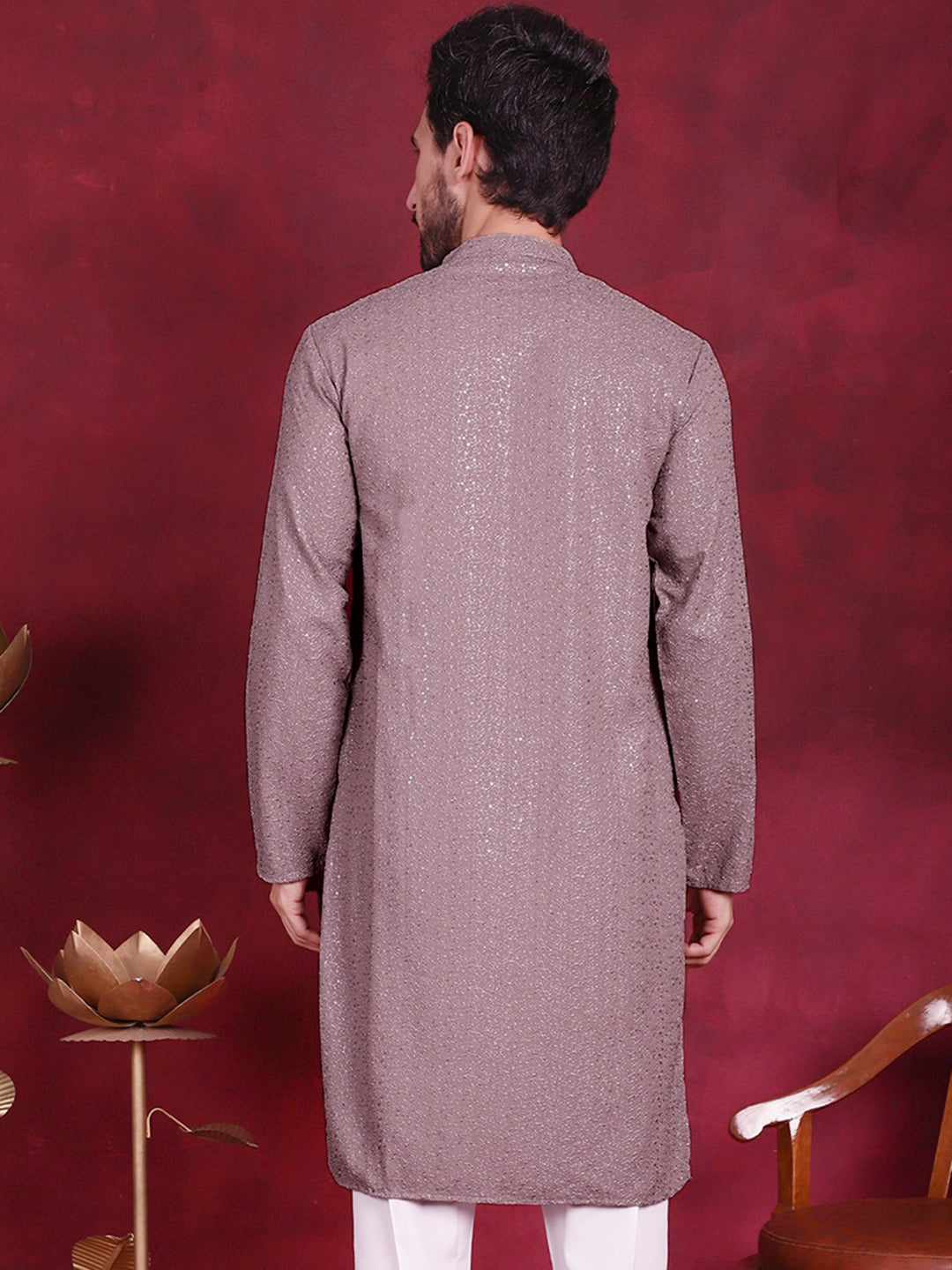 Jompers Men's Sequins Chikankari Kurta - Grey - Distacart
