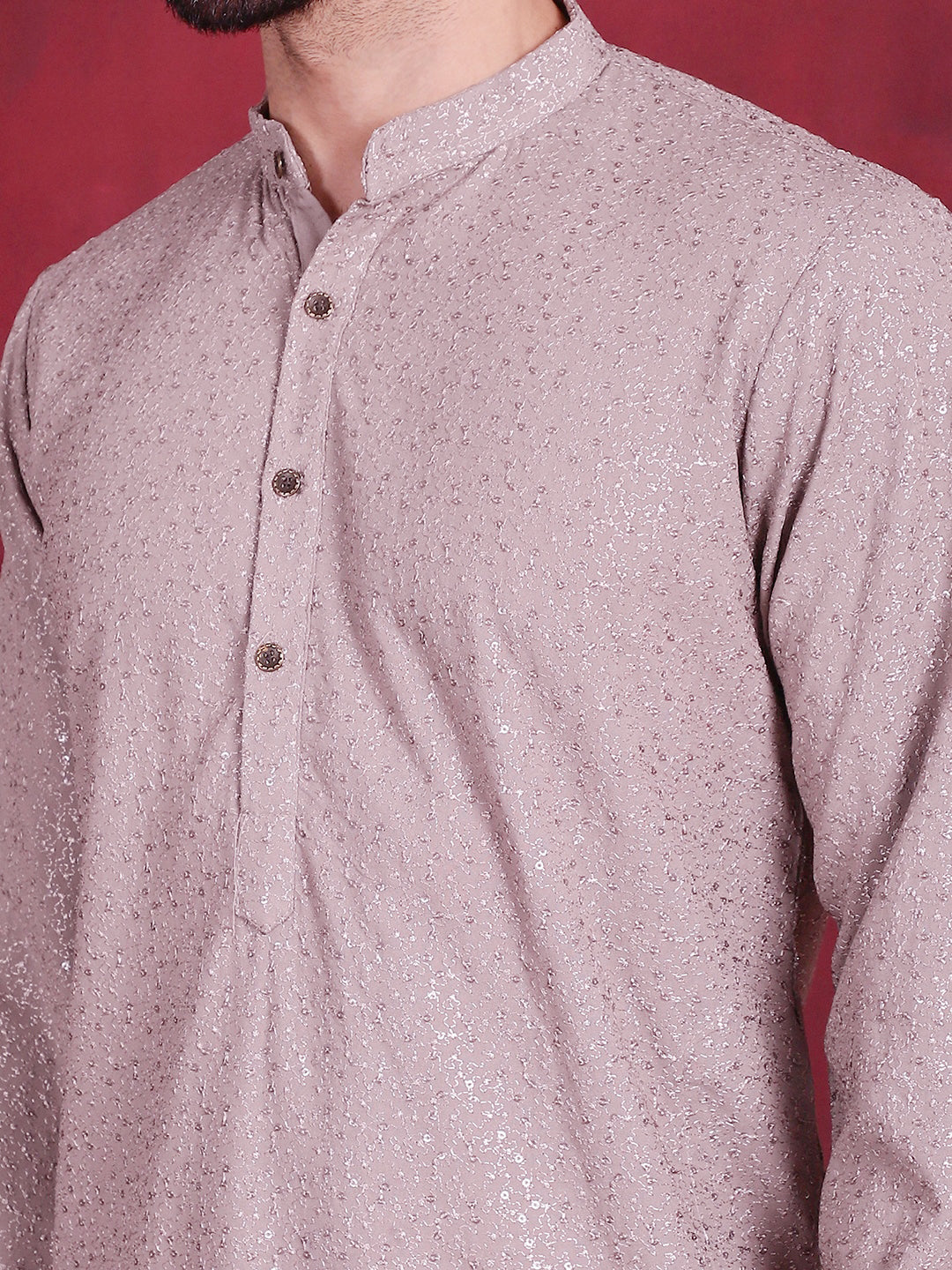 Jompers Men's Sequins Chikankari Kurta - Grey - Distacart