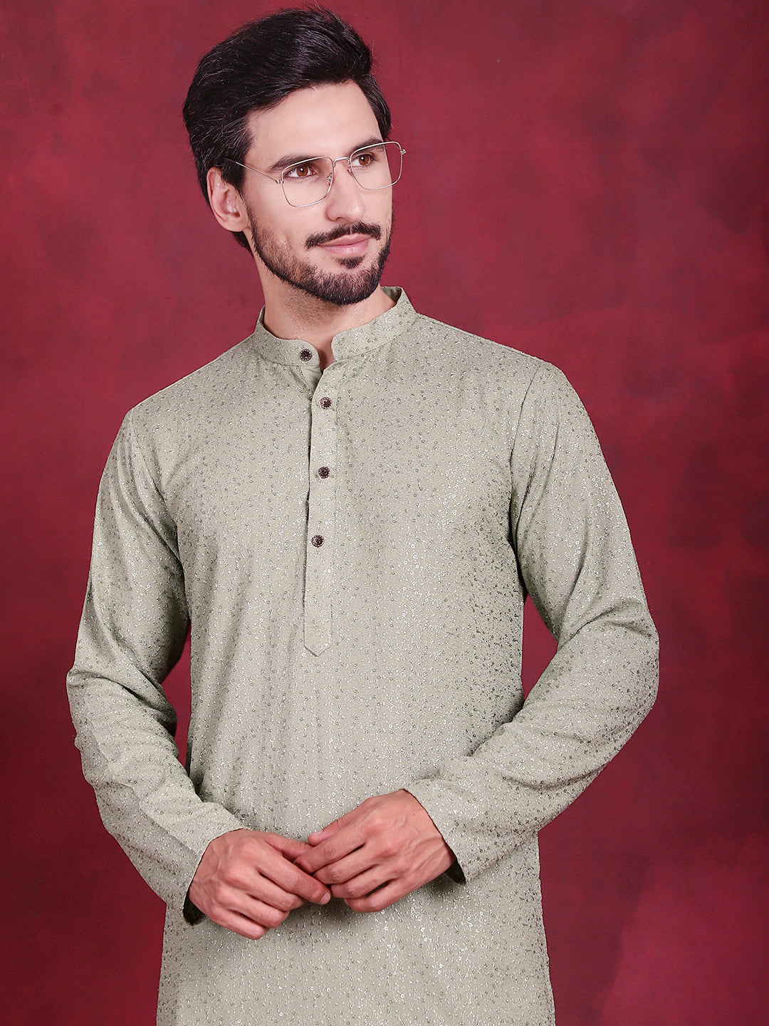 Jompers Men's Sequins Chikankari Kurta - Pista - Distacart