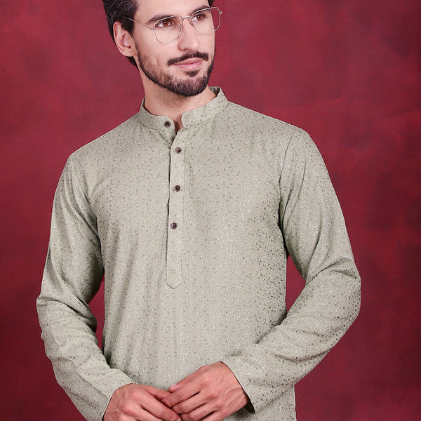 Jompers Men's Sequins Chikankari Kurta - Pista - Distacart