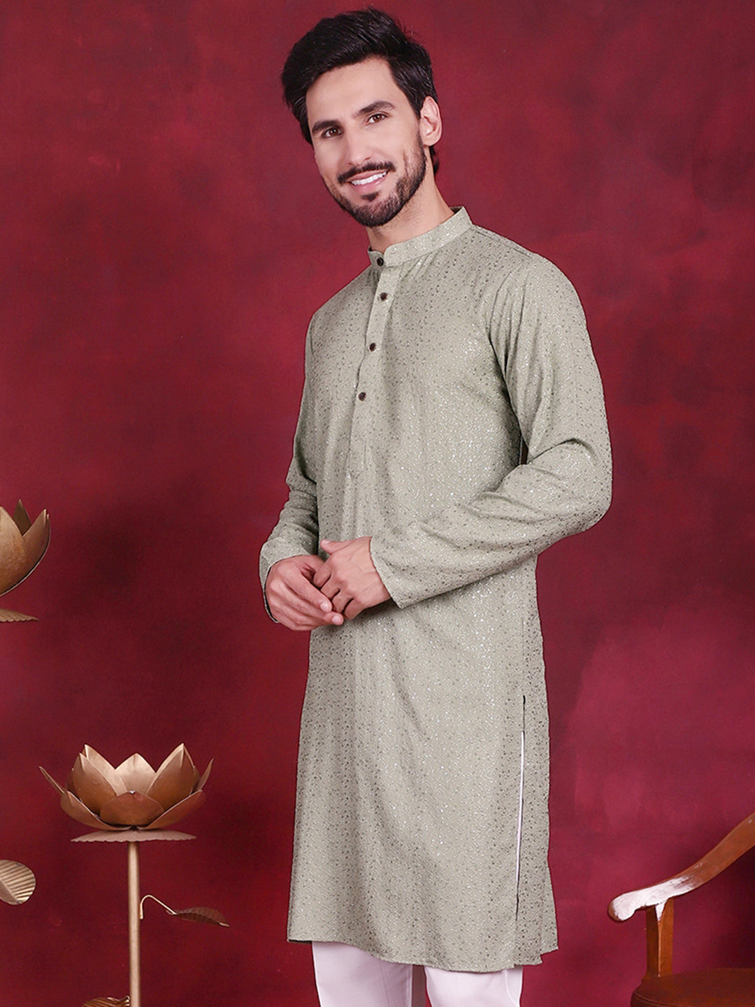 Jompers Men's Sequins Chikankari Kurta - Pista - Distacart