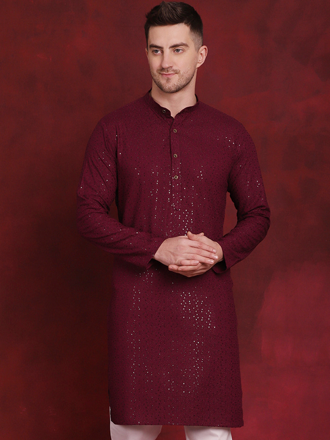 Jompers Men's Sequins Chikankari Kurta - Purple - Distacart