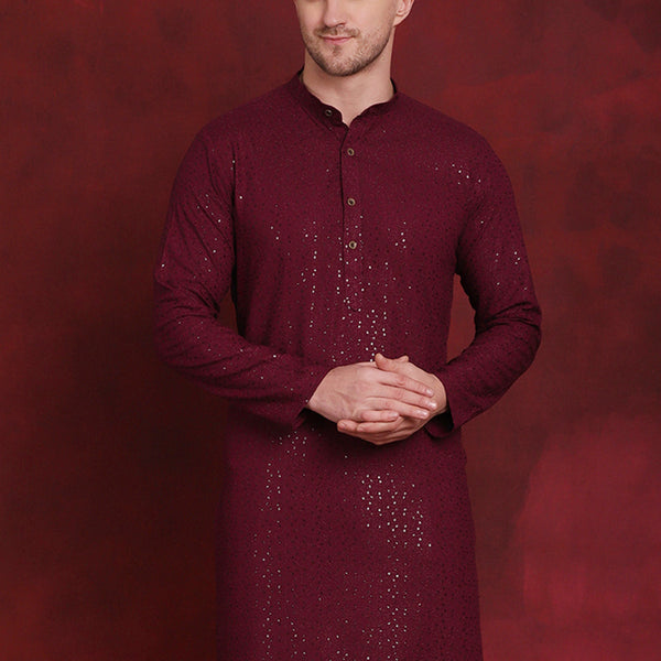 Jompers Men's Sequins Chikankari Kurta - Purple - Distacart