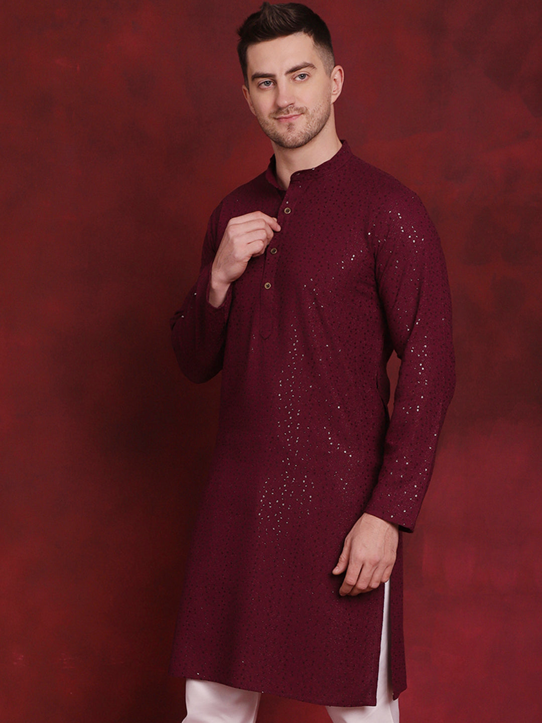 Jompers Men's Sequins Chikankari Kurta - Purple - Distacart