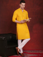 Thumbnail for Jompers Men's Sequins Chikankari Kurta - Yellow - Distacart