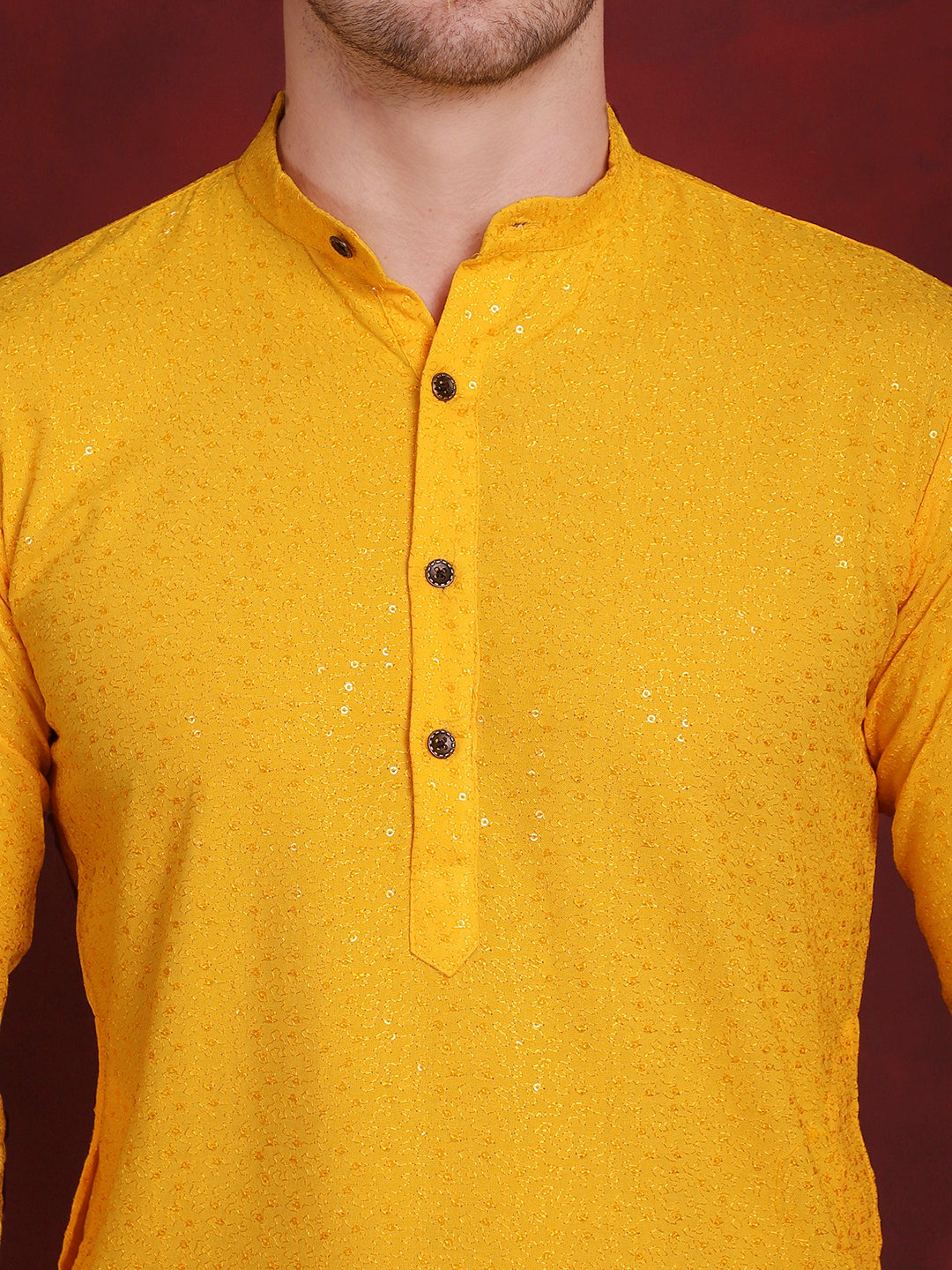 Jompers Men's Sequins Chikankari Kurta - Yellow - Distacart