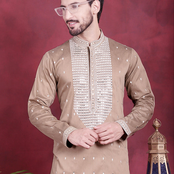 Jompers Men's Sequins Embroidered Kurta - Beige - Distacart