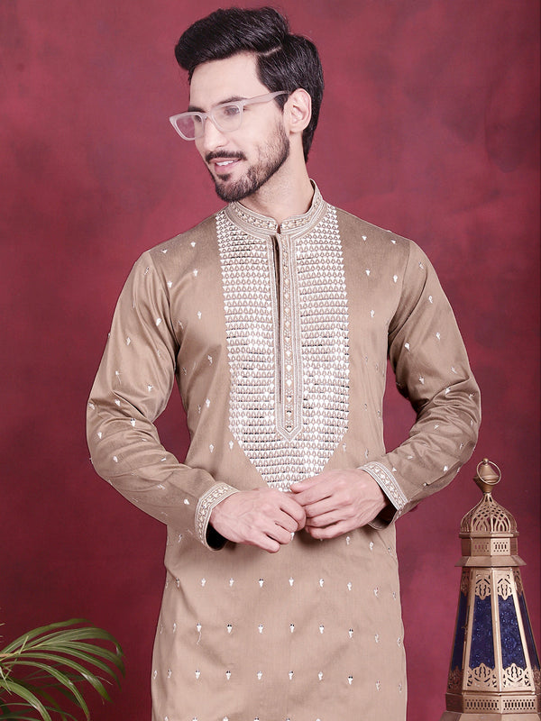 Jompers Men's Sequins Embroidered Kurta - Beige - Distacart