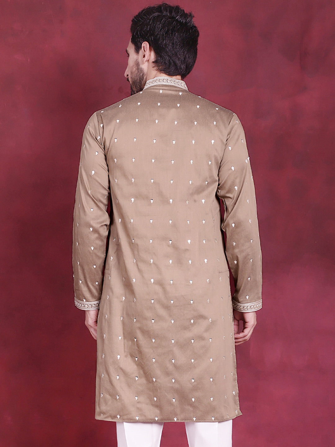 Jompers Men's Sequins Embroidered Kurta - Beige - Distacart
