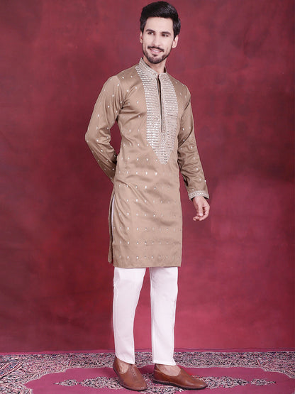 Jompers Men's Sequins Embroidered Kurta - Beige - Distacart
