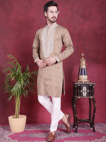 Jompers Men's Sequins Embroidered Kurta - Beige - Distacart