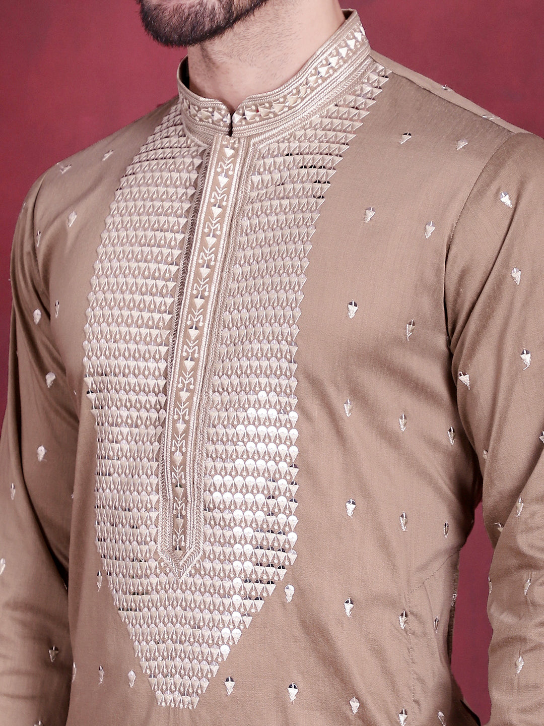 Jompers Men's Sequins Embroidered Kurta - Beige - Distacart