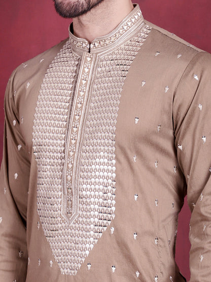 Jompers Men's Sequins Embroidered Kurta - Beige - Distacart