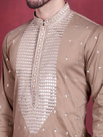 Thumbnail for Jompers Men's Sequins Embroidered Kurta - Beige - Distacart