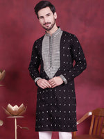 Thumbnail for Jompers Men's Sequins Embroidered Kurta - Black - Distacart