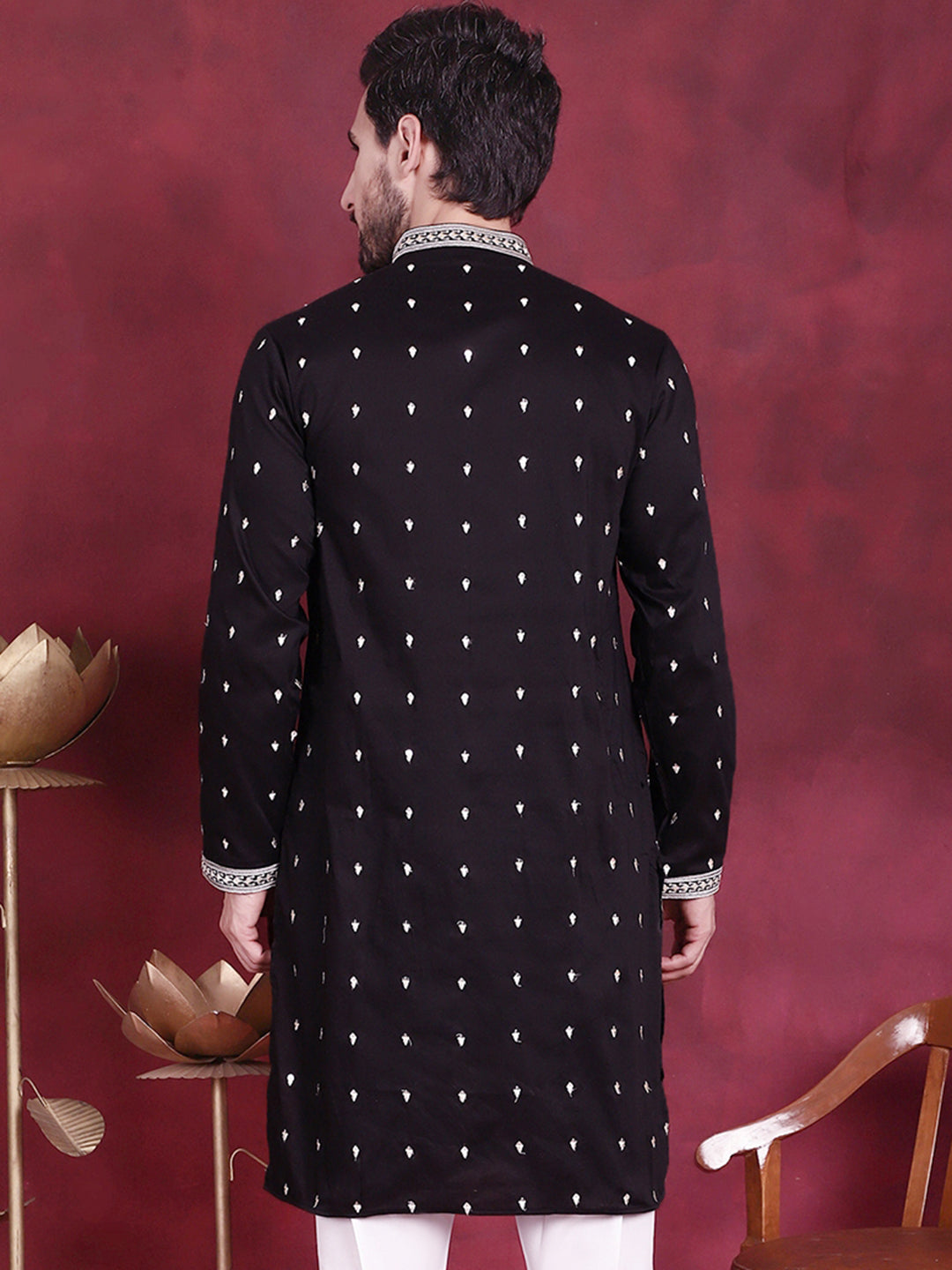 Jompers Men's Sequins Embroidered Kurta - Black - Distacart