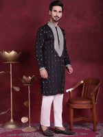 Thumbnail for Jompers Men's Sequins Embroidered Kurta - Black - Distacart