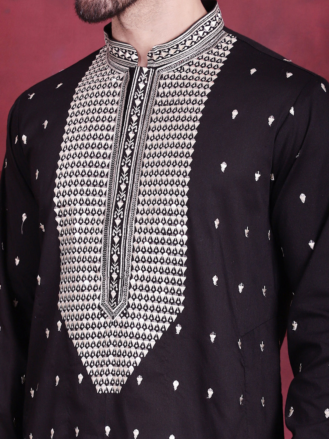 Jompers Men's Sequins Embroidered Kurta - Black - Distacart