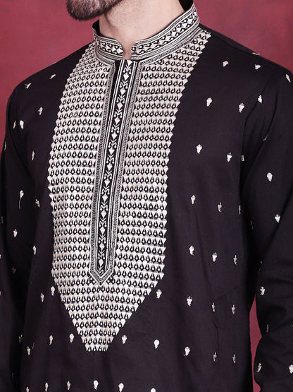 Jompers Men's Sequins Embroidered Kurta - Black - Distacart