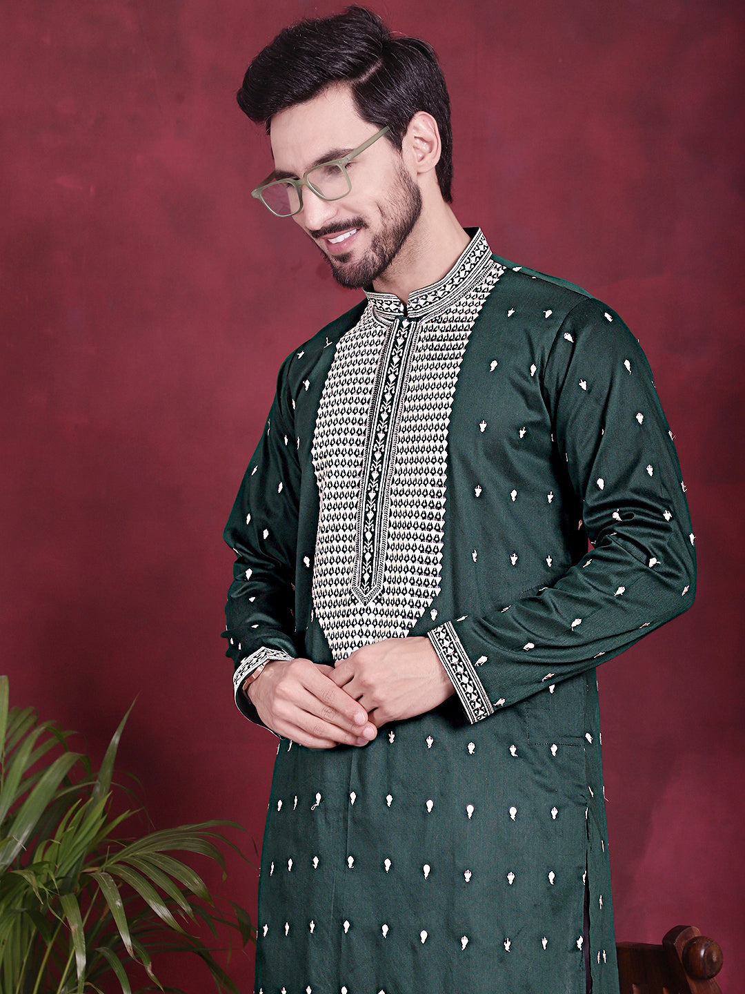 Jompers Men's Sequins Embroidered Kurta - Olive - Distacart