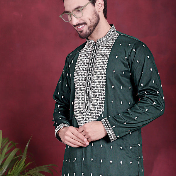 Jompers Men's Sequins Embroidered Kurta - Olive - Distacart