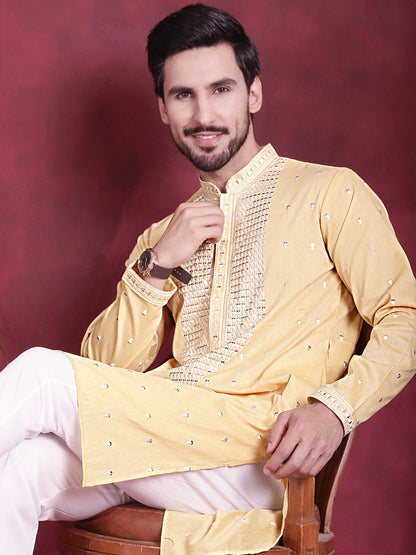 Jompers Men's Sequins Embroidered Kurta - Yellow - Distacart
