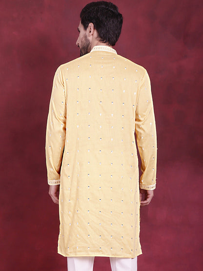 Jompers Men's Sequins Embroidered Kurta - Yellow - Distacart