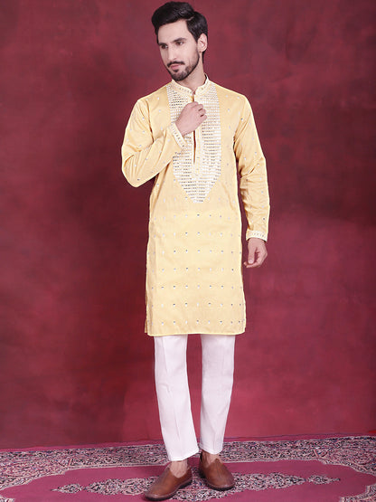 Jompers Men's Sequins Embroidered Kurta - Yellow - Distacart