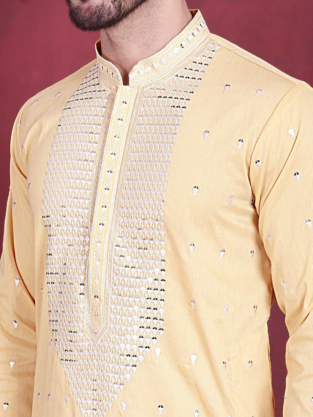 Jompers Men's Sequins Embroidered Kurta - Yellow - Distacart