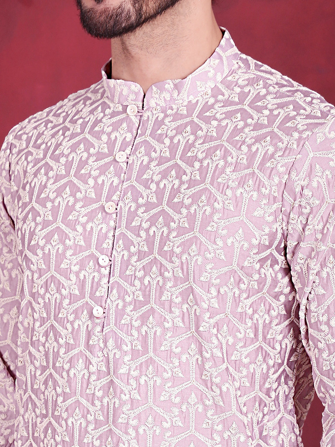 Jompers Men's Chikankari Embroidered Kurta - Purple - Distacart