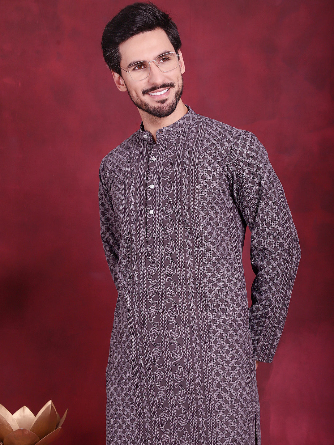 Jompers Men's Chikankari Embroidered Kurta - Grey - Distacart